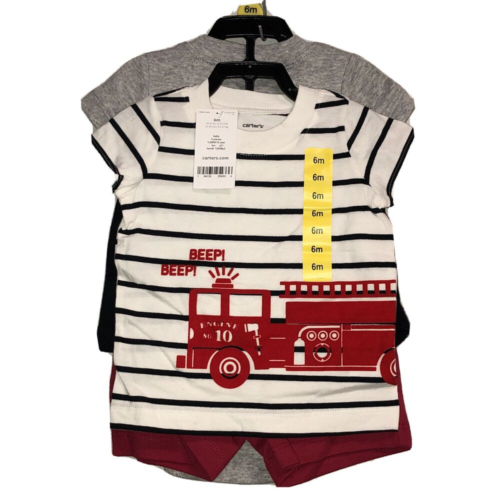 Carter's 6 Months Firetruck Little Hero 4 Pieces Tops Short Pants Set NWT